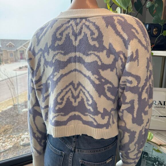 Arizona Jean Co. Purple & Ivory Knit Cropped Button Front Cardigan, Medium - Picture 7 of 11